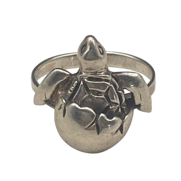 Sterling Silver Turtle Ring Size 8.5 Hatching Egg 4g Nature Rebirth Boho Unisex - Picture 1 of 10